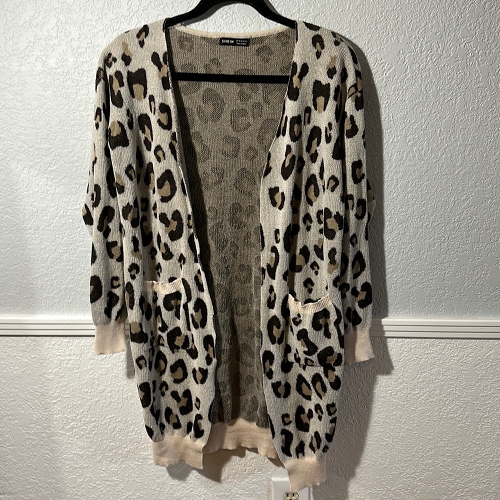SHEIN animal print open front cardigan